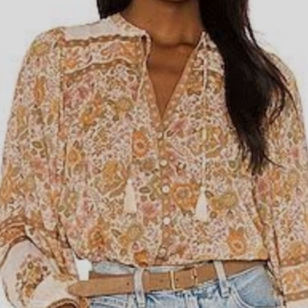 Spell Orange and Blue Floral Blouse